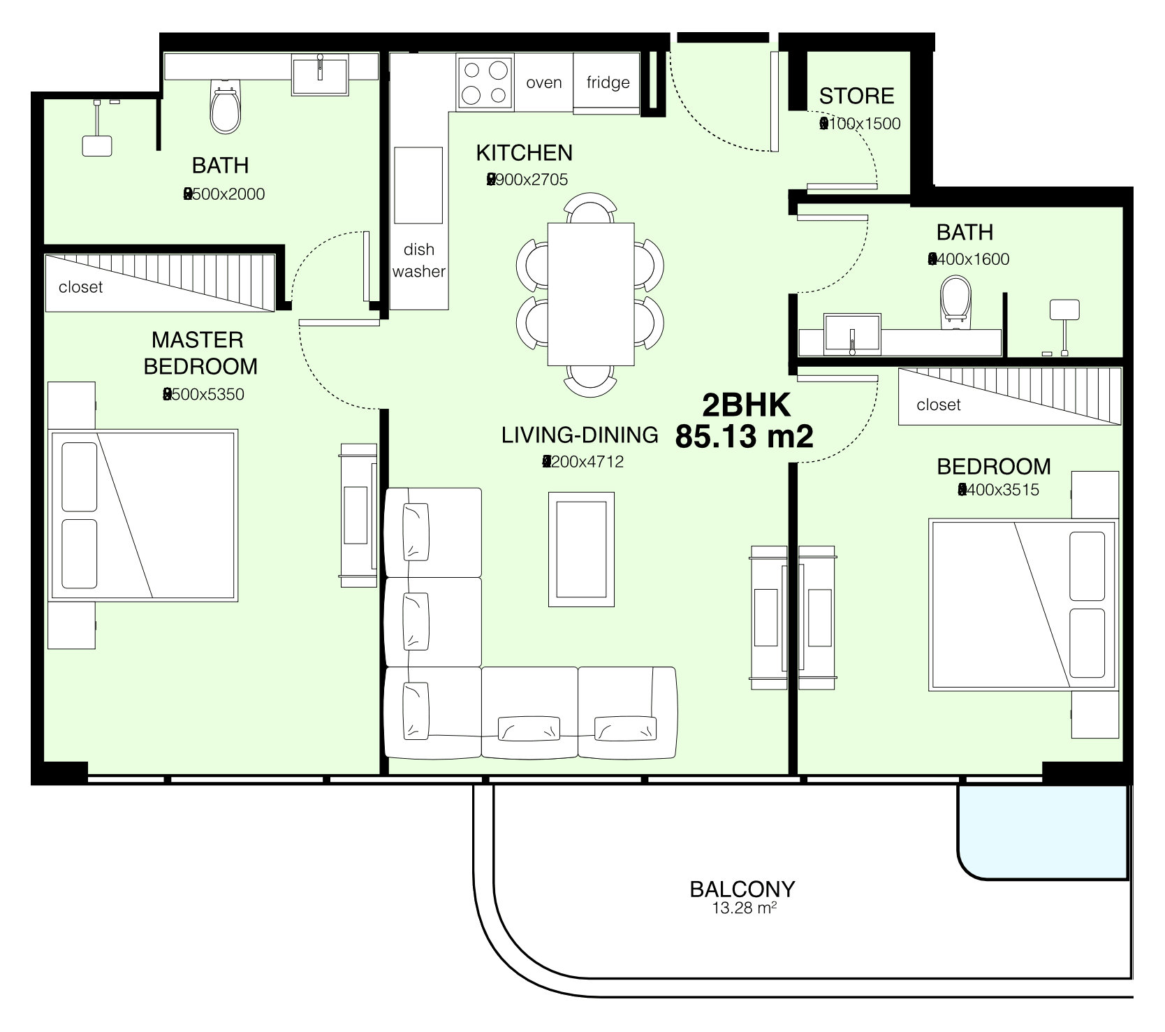Floor plan, unit 907